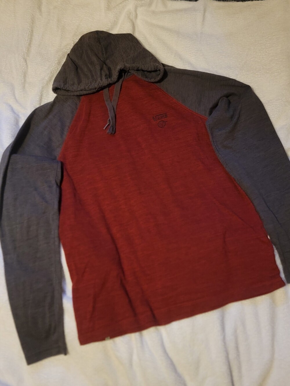 Vans Mens Long Sleeve Hooded T-Shirt Red And Heather Grey